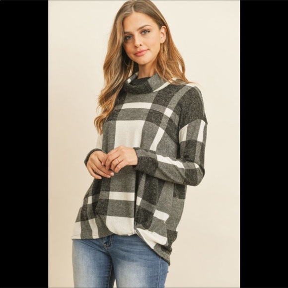 Private Label Sweaters - Plaid Cowlneck  Sweater